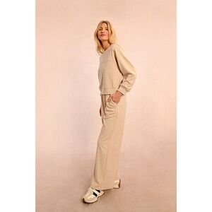 Molly Bracken Tan Fleece Lounge Set Sweatshirt Pants Size L